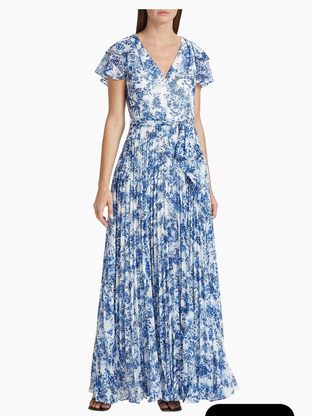 ML Monique Lhuillier Pink and White Floral V-Neck Maxi Dress, Size 14